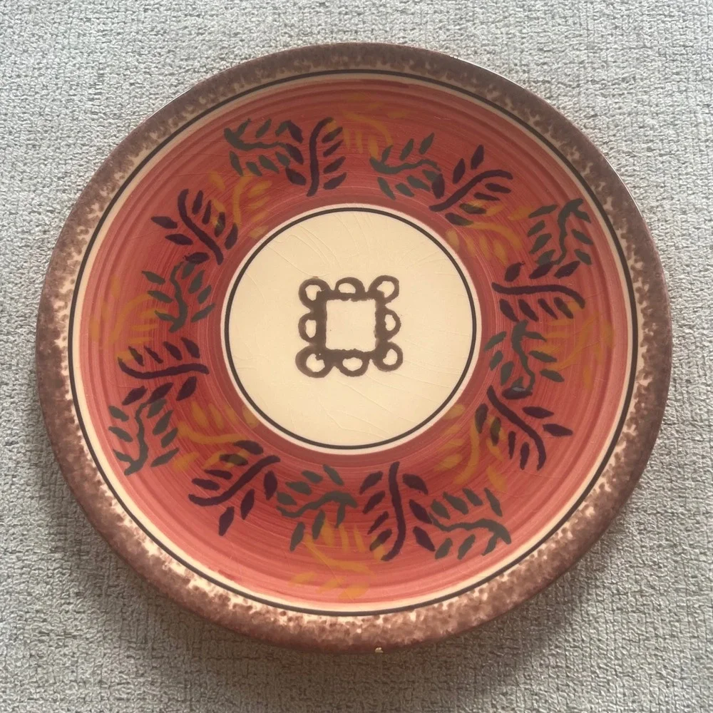Luneville Peint Main France Hand Painted Ceramic Salad Plate Terracotta 8.5in